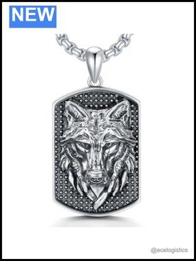 S925 Sterling Silver Wolf Necklace Handmade Pendant Gift for Men Women